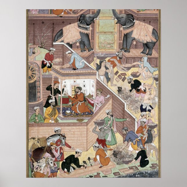Pôster Imperador Akbar (r.1556-1605) inspecionando o edif (Frente)