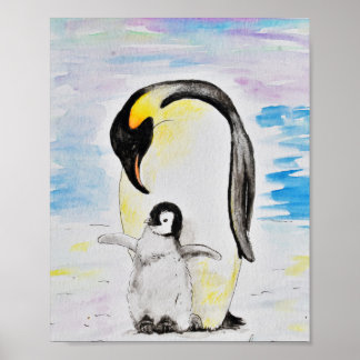 Poster Imperador Penguin e pintura de aquarela de Pintinh