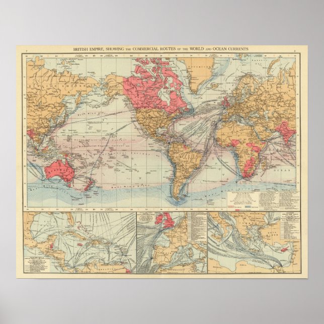 Pôster Império Britânico, rotas, correntes (Frente)