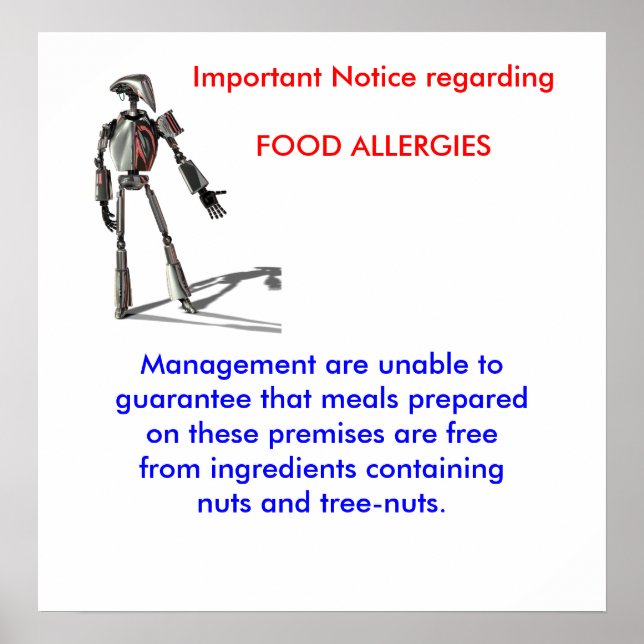 Pôster Important Notice regarding FOOD ALLERGIES (Frente)