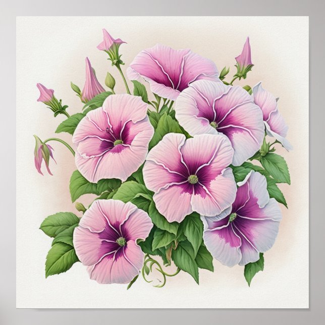 Poster Impressão de de Flor de Petunias Rosa (Frente)
