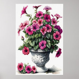 Poster Impressão de de Flor de Petunias Rosa