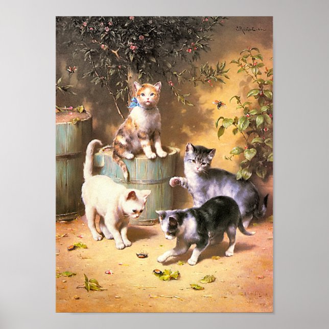 Pôster Impressão: "Gatinhos brincando com besouros" (Frente)