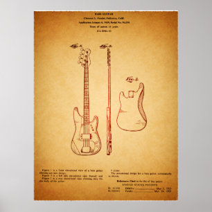 Poster Impressionante Art Vintage Bass Guitar Patente