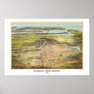 Pôster Impressionante mapa antigo de Newark, Nova Jersey,