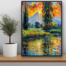 Impressionismo da paisagem vibrante com reflexo so