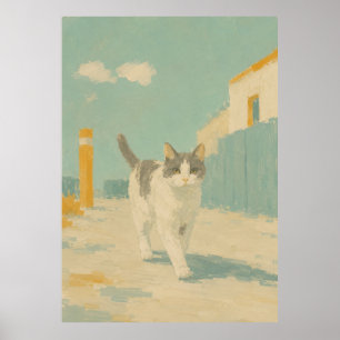 Poster Impressionismo de Gato de Rua em Óleo Pintura Post