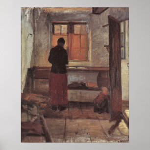 Pôster Impressionismo por Vintagem, Garota na Cozinha, An