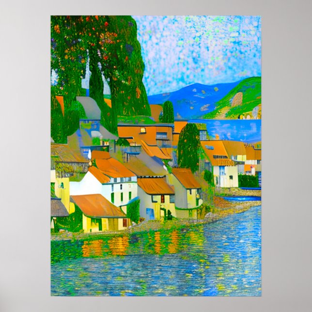 Poster Impressionist  Mediterranean Village by the Sea  (Frente)