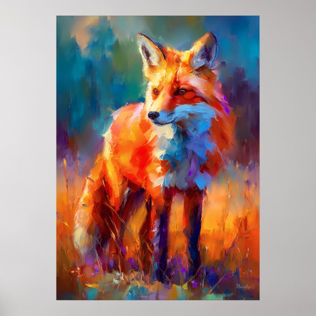 Poster Impressionist Red Fox Wildlife Painting (Frente)