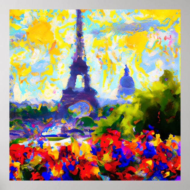 Poster Impressionista Abstrato Paris flores Torre Eiffel (Frente)