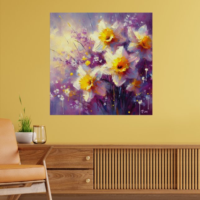 Poster Impressionista Daffodil Floral Purple Yellow Art (Sala de Estar 2)