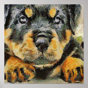 Poster Impressionista Rottweiler - Retrato do Puppy