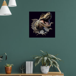 Pôster Impresso de Dinossauro T-Rex Assustador Sai