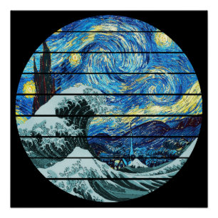 PÔSTER IMPRESSONISMO NOITE ESTRELADA ONDA DE KANAGAWA ART