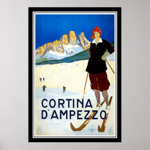 Pôster Imprima o ` retro Ampezzo da cortina d do viagem