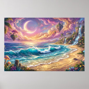 Poster Imprimir, Semi-Brilho Padrão Oceano de Fantasia Má