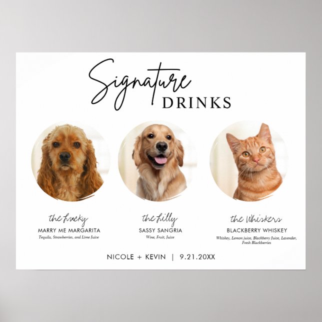 Poster Imprimível 3 Pets Signature Drinks Sinal Bar de Ca (Frente)