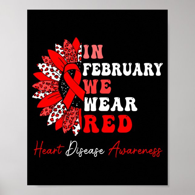 Poster In February We Wear Red Heart Disease Awareness Re (Frente)
