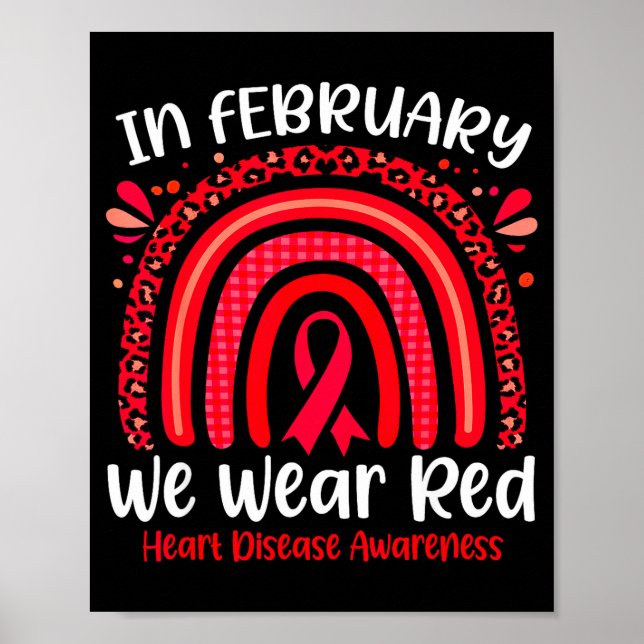 Poster In February We Wear Red Rainbow Heart Disease Awar (Frente)