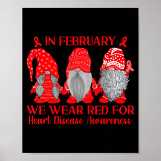 Poster In February We Wear Red Ribbon Heart Disease Aware