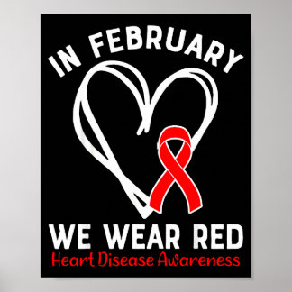 Poster In February We Wear Red Ribbon Heart Disease Aware
