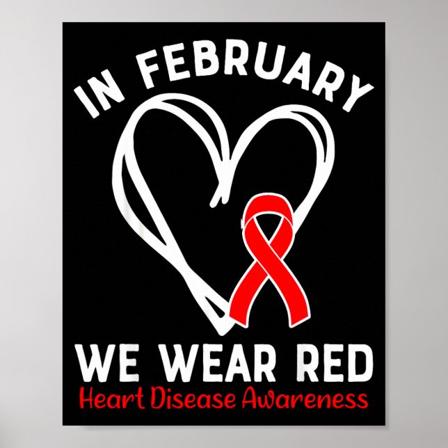 Poster In February We Wear Red Ribbon Heart Disease Aware (Frente)