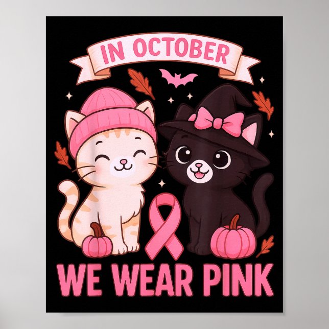 Poster In October We Wear Nk Cute Cat Breast Cancer Aware (Frente)