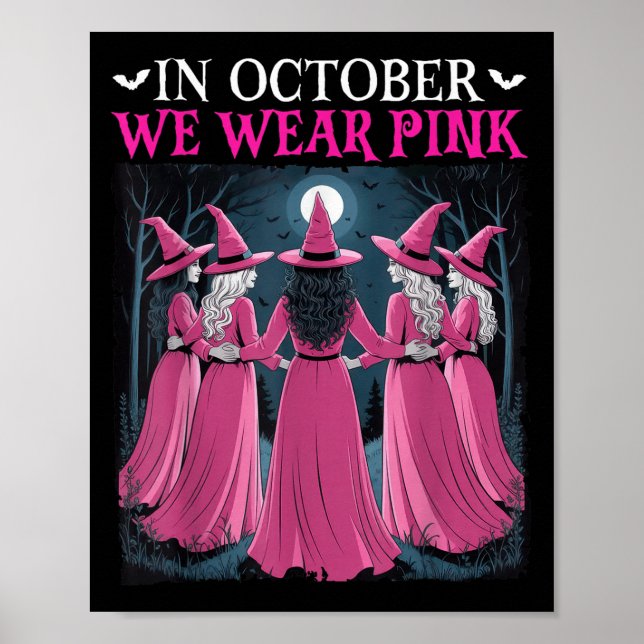 Poster In October We Wear Nk Witch Halloween Breast Cance (Frente)