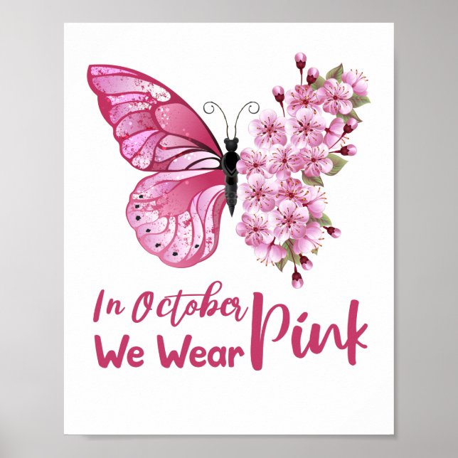 Poster In October we wear Pink butterfly floral cute (Frente)