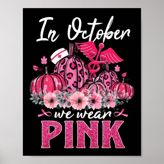 Poster In October We Wear Pink Nurse Life Pumpkin Leopard (Frente)
