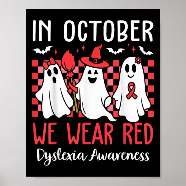Poster In October We Wear Red Dyslexia Awareness Month Ha (Frente)