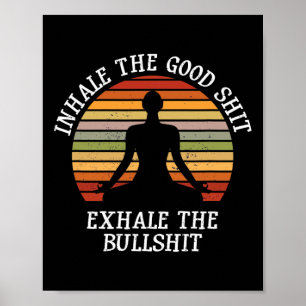 Poster Inalar Bem Exalar Touro Citação Divertida Yoga Med