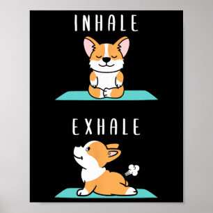 Poster Inalar Exalar Namaste Yoga Corgi Cachorro Meditaçã