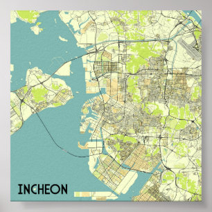 Poster Incheon, mapa da Coreia do Sul