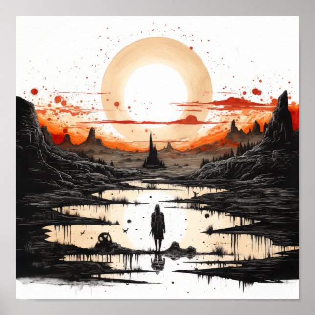 Poster Incrível desenho de tinta preta de sóis nativos am (Frente)