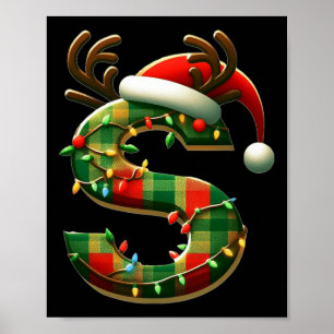 Poster Incrível - Letra S Santa Hat Monograma Nome inicia