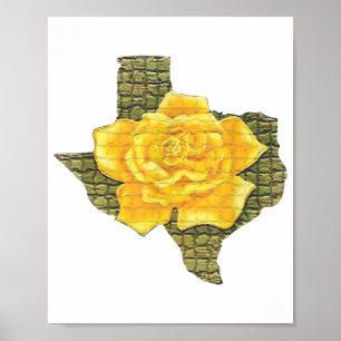Poster Incrível Rosa Amarela Da Flor De Padrão Do Texas