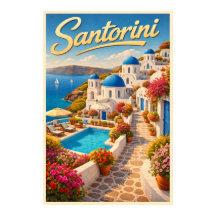 Incrível Santorini - Cartaz de Viagem Vintage