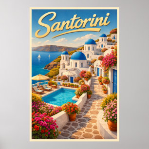 Poster Incrível Santorini - Cartaz de Viagem Vintage