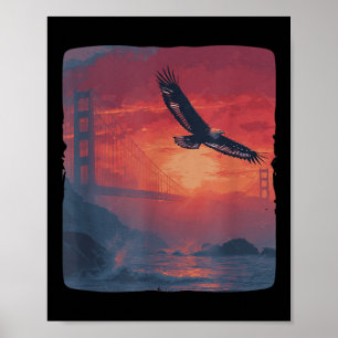 Poster Incrível Sol Vermelho Com Ponte E Águia Patriótica