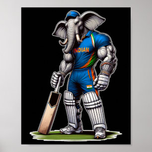 Poster Índia Elefante Críquete Jogador Cricketer