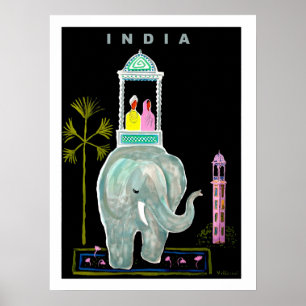 Poster India, equitação do casal no elefante azul,