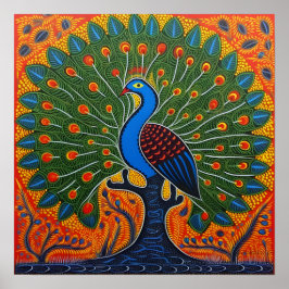 Poster Índia Gond Art Peacock Orange | Arte da Índia