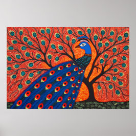 Poster Indian Gond Art Peacock | Arte da Índia
