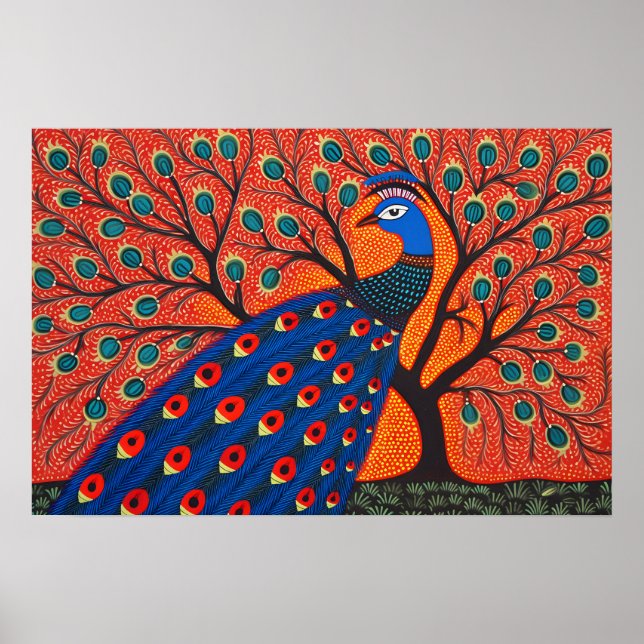 Poster Indian Gond Art Peacock | Arte da Índia (Frente)