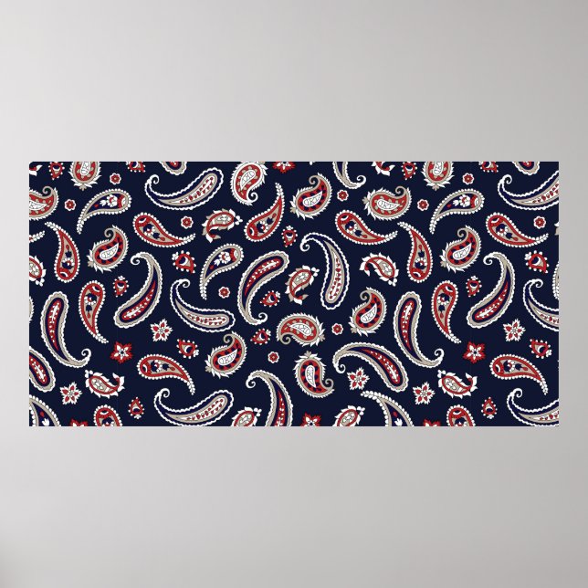Poster Indian Traditional paisley pattern on navy (Frente)
