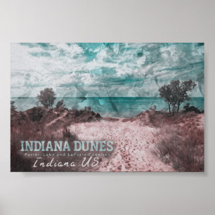 POSTER INDIANA DUNES WATERCOLOR - ÍNDIANA ESTADOS UNIDOS