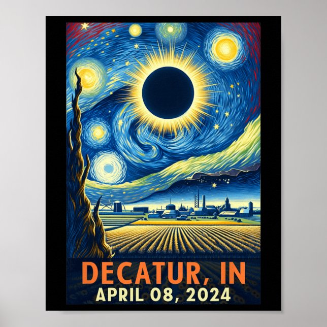 Poster Indiana Total Solar Eclipse 2024 Starry Night (Frente)