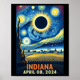 Poster Indiana Total Solar Eclipse 2024 Starry Night Van